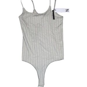 NOISY MAY Silver sparkle stripe Ribbed Spaghetti-Strap thong Bodysuit